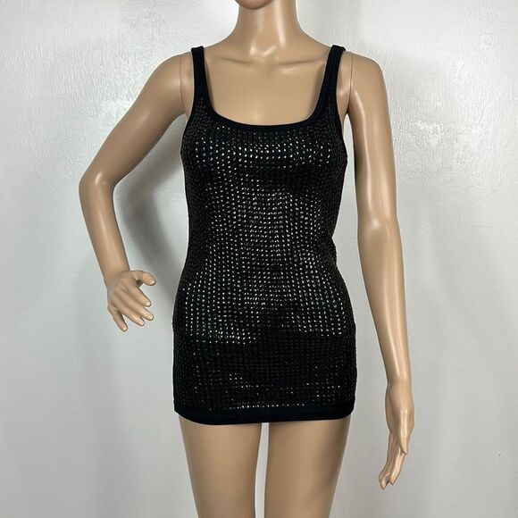 Armani Exchange Black Square Neck Sequin Tank Top Size M - Picture 1 of 6